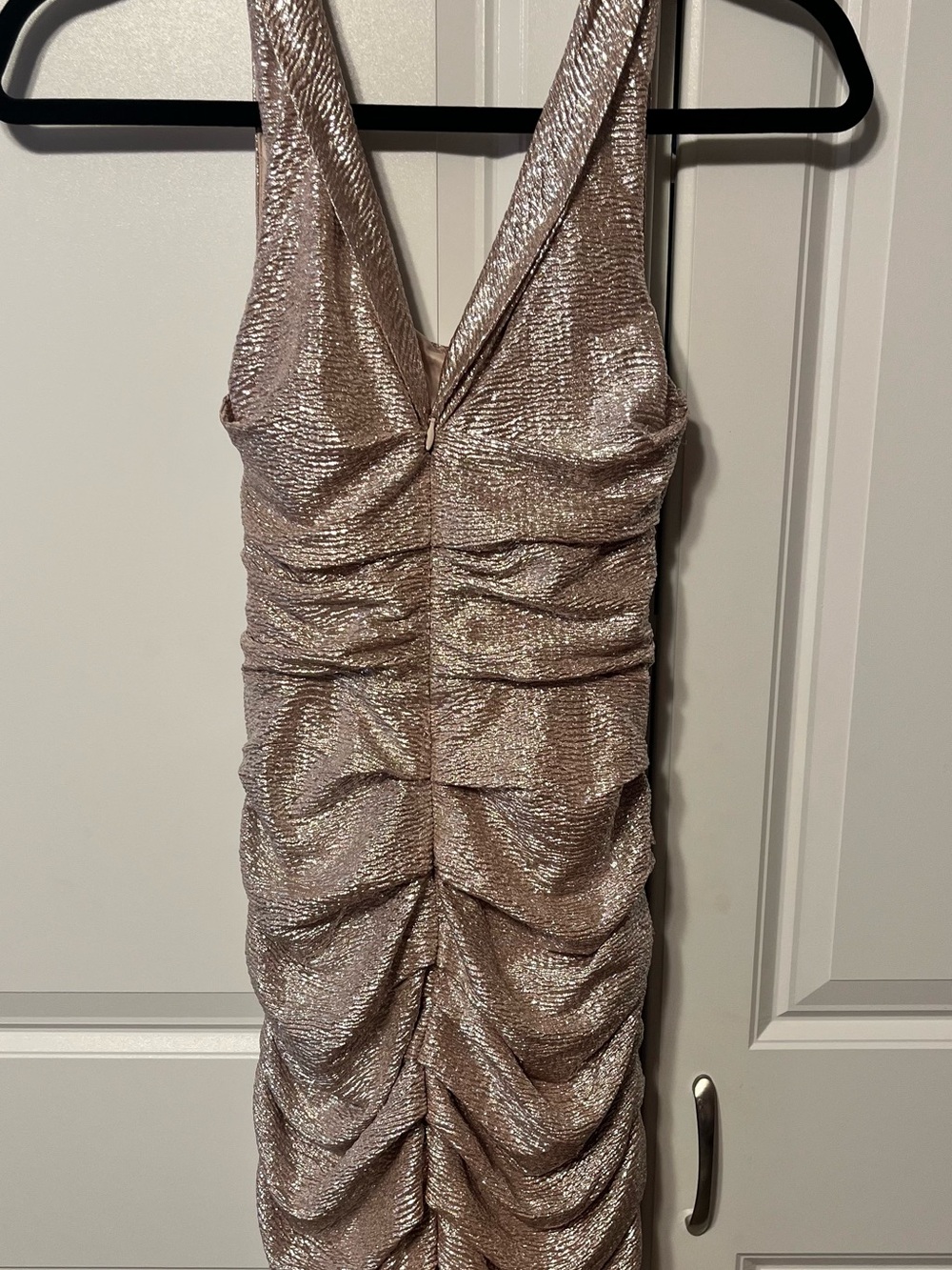 Express Metallic Rose Gold Ruched Tank Dress-4 - Picture 2 of 6